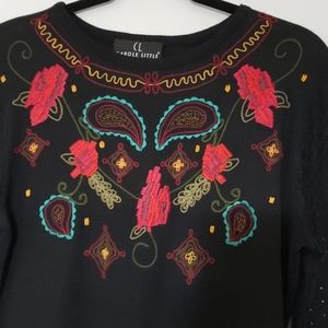CL Carole Little knit black embroidered dress